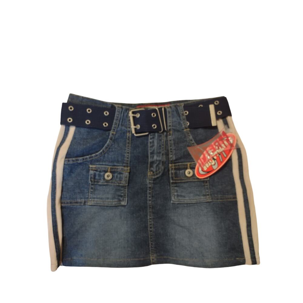 Vanilla Star Y2K Denim Mini Skirt 5 Velvet Sides Belt Preppy Grunge 4th of July